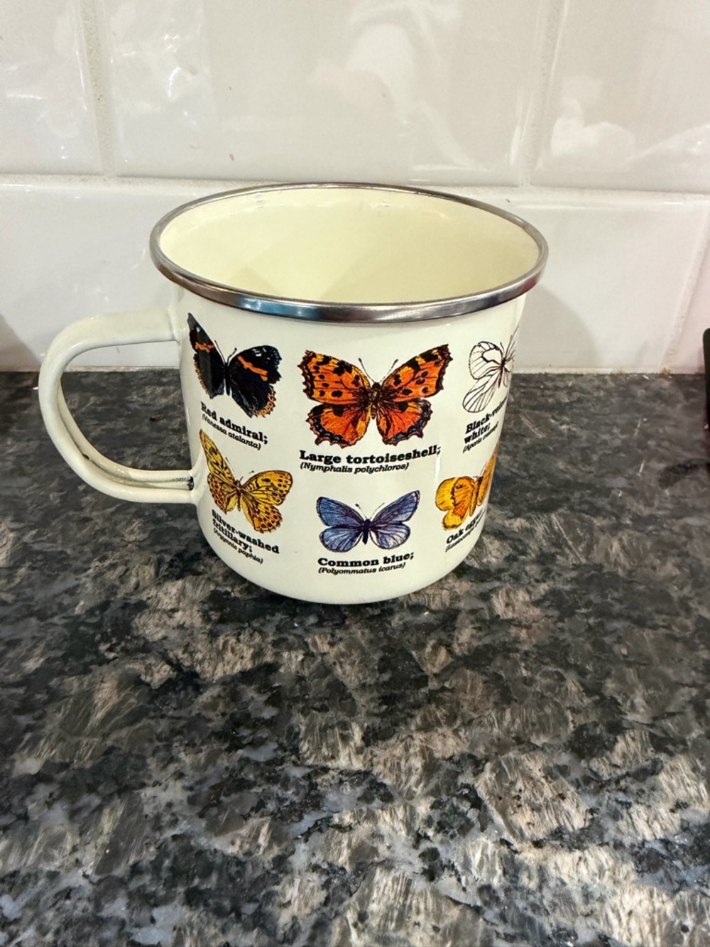 Butterfly Print Enamel Cup - Yellow & Cream